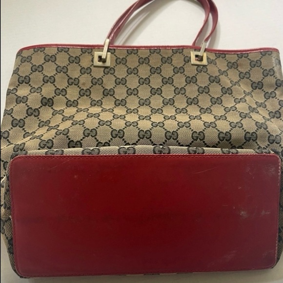 Gucci Monogram Red and Brown Canvas and Leather Open Tote - Picture 3 of 11